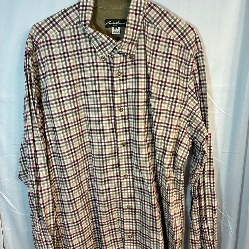 Eddie Bauer Red and White Plaid Casual Shirt